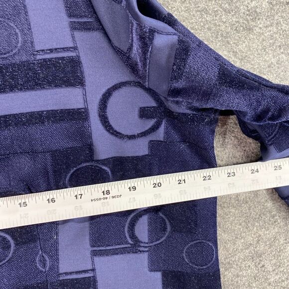 Chico's Blouse Women M Medium Blue Geometric Round Neck Lined 3/4 Sleeve Velvet - Picture 7 of 9